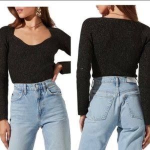 ASTR Square Neck Metallic Sweater Gold and Black size Medium